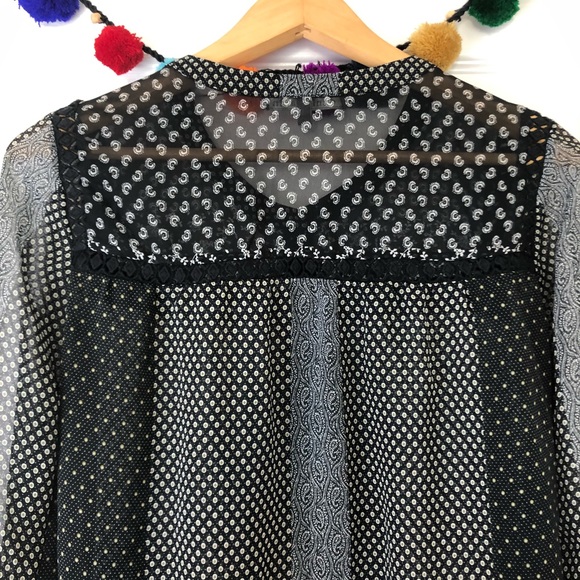Daniel Rainn Black & White Patchwork Sheer Cottagecore Blouse - Picture 4 of 11